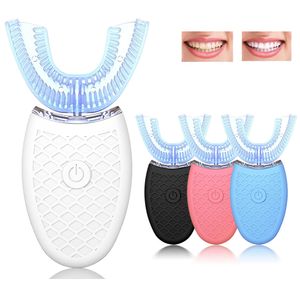Escovas de dentes elétricas 360 graus de escova de dentes automática inteligente U Tipo 4 Modos Brecha de dente Charging Branqueamento de dente luz azul