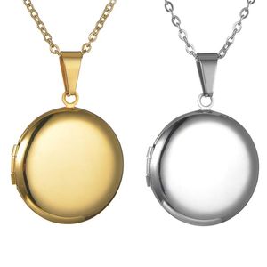 Pendanthalsband Rund PO Frame Locket Halsband Mirror Polish Rostfritt stål Memorial Smycken innehåller 20 tum kedjependant