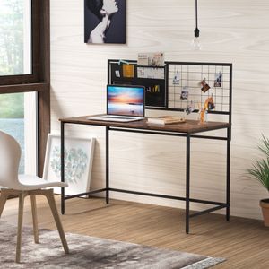 Datorbordsmöbler med nät 46,5 tums studie skrivbord för hemmakontor, modern enkel stil, svart metallram, rustik brun