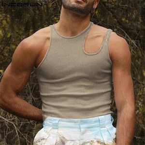 Homens regatas sem mangas cor sólida sexy oco out streetwear coletes personalidade respirável roupas masculinas incerun plus size 220614