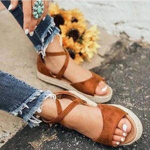 Sandals Summer Flat Ladies Rome Style Open Toe Women Cross Band Shoes Casual Rope Light Bottom ShoesSandalsSandals