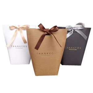 Presentväska tack Merci present Wrap Paper Bags For Birthday Party Gifts Wedding Favors Box Package