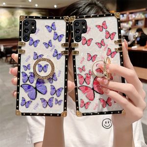 Butterfly Conch Shell -telefonfodral för Samsung Galaxy S22 S21 S20 FE Plus Note20 Ultra S10 S9 A53 A73 A12 A13 A20 A32 A71 Luxury Biling Diamond Ring Stand Cover Cover