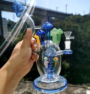 11.5 inch Blue Mushroom Glass Water Bong Hookahs with Bowls Female 14mm Smoking Pipes