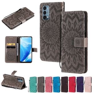 PU Leather Sunflowers Flip Stand Wallet Cases For Oneplus Nord N200 5G Nord2 CE N100 N10 One Plus 8 7 Pro Card Slots Holder Phone Cover with Lanyard