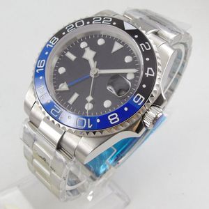 Wristwatches 40MM Black Sterile Dial Sapphire Glass GMT Date Case Back Ceramic Bezel Automatic Mens Wristwatch