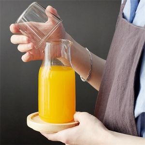 Transparente Farbe Glas Teetasse Set Einfache hitzebeständige Trinksaft Tasse mit Teekrug Wasserflasche Trinkgeschirr 220307