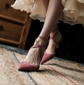 Sandálias de verão salto alto 7 cm tira de fivela ladries Sapatos da primavera outono elegante criança camurça mulher areia pontiaguda tamanho 40sandals