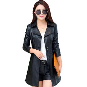 Jaqueta de couro mulheres preto vermelho L-5xl 2020 Spring Autumn Novo moda coreana Slim Faux Leather Coats Feminina JD878 L220728