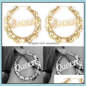 Hoop Hie Earrings Jewelry Fashion Statement Queen Babygirl Word Name Joint Bamboo Gold Ear Rings Hoops Mti Styles Drop Delivery 2021 Nqn0D