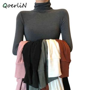 Black Turtleneck TShirts Womens Autumn Long Sleeve Highneck Tshirt Tightfitting Allmatch Slim Solid Bottoming Shirt Blouse 210412