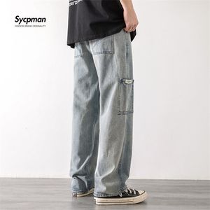 Stile sciolto Style Style Straight Cargo Pants Jeans Uomo Fashion Brand Wide Gambe Tuta Retro Trend Trend Leisure Youth Denim BAGGY 220328