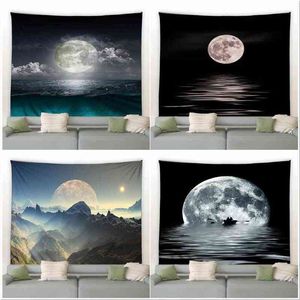 Tapestry Ocean Moon Tapestry Natural Landscape Night View Wall Rugs Modern Home