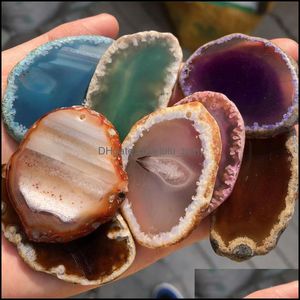 Charms 40-55Mm Natural Blue Red Green Purple Agate Slice Stone Wind Bell Tablet Diy Sweater Chain Pendant Home Ornamen Baby Dh7Fm
