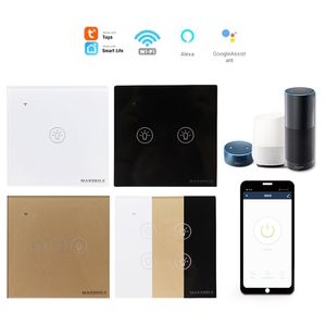 WiFi Tuya Smart Life Touch-Schalter Null/Einzelne Feuerlinie EU-Glasscheibe Sprachsteuerung Licht Drahtloser Wandschalter T200605