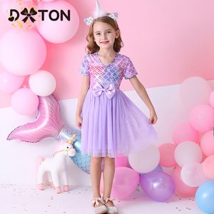 Dxton Girls Summer Dresses Bow Tutu Princess Dress for Children V Neck Wedding Party Girls Costumesエレガントガールズドレス3 y
