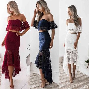 Wholesale two piece evening dresses line for sale - Group buy Evening Dresses beach Jumpsuit group lace Strapless backless A line skirt two piece set