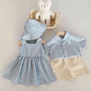 Striped Dress Summer 2022 Children's Boys and Girls Baby Shirt Pants Suit Fashionable Fetal Brother and Sister Outfit Sets G220509