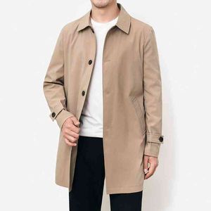 Män vindbrytare 2021 Spring Autumn Fashion Men casual Business Lapel Windbreaker Men Solid Color Long Jacket Men's Thin Jacket L220725