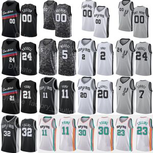 Wydrukowana z ekranu Joshua Primo Jersey 11 Devin Vassell 24 Zach Collins 23 Tre Jones 33 Jock Landale 34 Keita Bates-Diop 31 Black White Grey Man Kobiet Młodzież