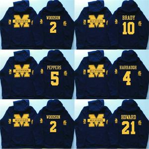 MitNess Men Michigan Wolverines Coollege Jersey 5 Jabrill Peppers 4 Jim Harbaugh 10 Brady 2 Charles Woodson 21 Howard Camisolas Camisolas com Capuz