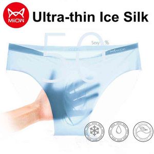 MIIOW 3PCS MEN BROSTER Ultratunn Ice Silk underkläder genomskinlig sexig sömlös boxershorts Summer Men trosor Male Underpants T220816
