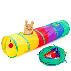 猫のおもちゃ折りたたみ式ペットチャンネルのおもちゃの圧延パズル虹2穴のトンネルプレイボール子猫インタラクティブプレイ