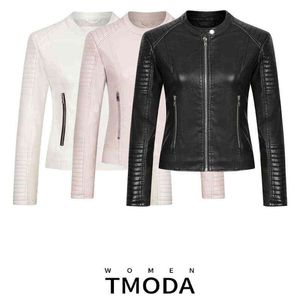 2022 moda donna elegante cerniera ecopelle biker giacche donna casual slim fit bianco moto cerniera cappotti capispalla L220728