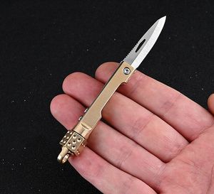 2022 Topselling Brass dice top fold knife edge extract toy Carry-on Express unpacking mini knife key chain pendant