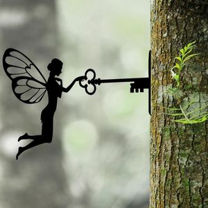 Decorazione fata da giardino Palo in metallo Arte Elfo Silhouette Inserimento ornamento Porta aperta con chiave per decorazione albero all'aperto 220721