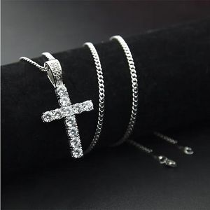 Hänge halsband bit halsband män fyrkantig kristall zirkon liten diamant gåva ur koppar strass kubansk kedja tvärgående