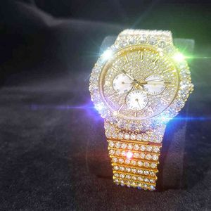 MISSFOX ICED ut Big Diamond Men's Quartz titta på lyxig högkvalitativ tre-öga dekoration runda titta män hiphop armbandsur man