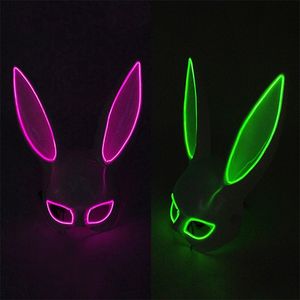 Maschere per feste Maschera per feste Cosplay LED Light up Bunny Mask Donne Halloween Maschera per conigli sexy DJ Bar Night Club Costume Maschere Puntelli per feste di carnevale 220826