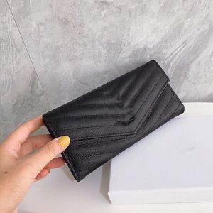 2022 LONGO Alta Qualidade Feminino Real Zíper Designers Carteiras Curtas Dobrado em COURO GRAIN DE POUDRE COURO Porta Cartão de Crédito Comercial Corn Purses Wallet