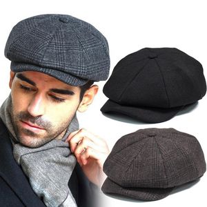 Männer Wolle achteckige Hut Tweed Sboy Hut Baskenmütze Fischgrätenmuster Gatsby Hüte Straße Winter Herbst Vintage britische Krempe Kappen Berets 220817