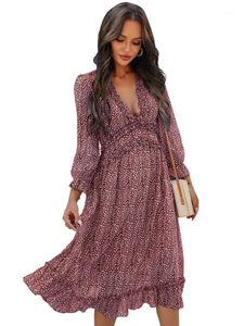 Casual Dresses 2022 Summer Spring Sexy V Neck Print Dress Women Butterfly Sleeve High Waist Vestidos De Mujer Robe Longue