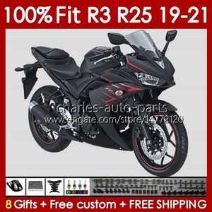 Corpo stampo ad iniezione per YAMAHA YZFR3 YZF-R25 YZFR25 2019-2021 nero opaco Carrozzeria 141No.22 100% Fit YZF R 3 25 R3 R25 19 20 21 Telaio YZF-R3 2019 2020 2021 Kit carenatura OEM