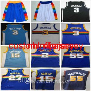 レトロなビンテージクラシックディケン2イギリスアレン55 Mutombo Anthony 15 Carmelo Alex 3 Iverson＃15ジッキクル27 Murray Basketball Jerseys S-XXL