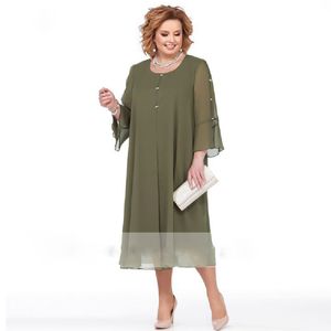 Sage Green Tea Length Mother's Dresses Straight Plus Size Short Prom Gown for Wedding Guest Three Quater Sleeve Party Dress