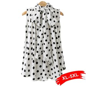 Plus -storlek Bow Print Big Dot Turtleneck Bluses Shirts 4xl 5xl Streetwear Sleeveless Loose Blusa 220628