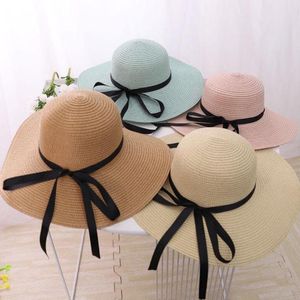 Wide Brim Hats Summer Straw Hat Women Big Beach Sun Foldable Block UV Protection Panama Bone BowWide