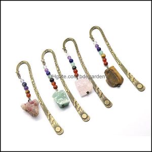 Other Loose Beads Jewelry From 6Pcs Antique Copper Metal Bookmark Beading With Handmade 7 Chakra Healing Crystals Irregar Tumbled Gemstones