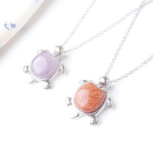 WOJIAER Natural GemStone Turtle Tortoise Animal Silver Necklace Pendants Beads DIY Men Jewelry Making Chain 18Inches BE909