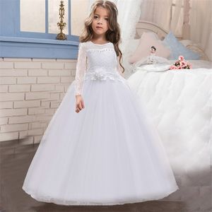 Summer White Pink Long Bridesmaid Dress Baby Bow Gown Kids Clothes For Girls Children Princess Party Wedding 10 12 Years 220422