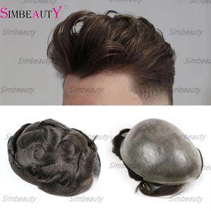 Brown Ultra Super Thin Durable Skin 100% Indian Human Hair Toupee for Men Natural Hairline 0.04-0.05mm PU Base Vlooped Male Wig