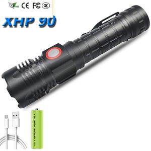 New XM-L T6 LED Flashlight Water Proof USB Torch Light XHP90 Tactical Flash Light Rechargeable 16-Core Zoom Usb Camping Lamp Yunmai