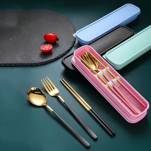 304 Stainless Steel Travel Flatware Sets Portable Cutlery Dinnerware Personal Fork Spoon Chopsticks in Plastics Box Customizable Logo Promotional Gifts ZL1231