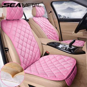 Plush Car Seat Cover Set Universal Pink Seat Cushion Auto Seat Protector Mat Automobile Covers Passar de flesta bilinteriörstillbehör H220428