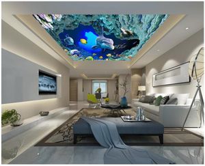 Foto Wallpaper 3D Moderno Mar Mundo Paisagem Mar Profundo Fish Deep Dolphin Bela Flor Zenith teto mural para sala de estar decoração de pintura