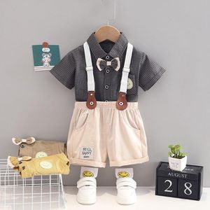 Clothing Sets Baby Summer Outfits Korean Fashion Turn-down Collar Plaid Shirts Tops And Shorts Two Piece Boys Infant Designer SetsClothing